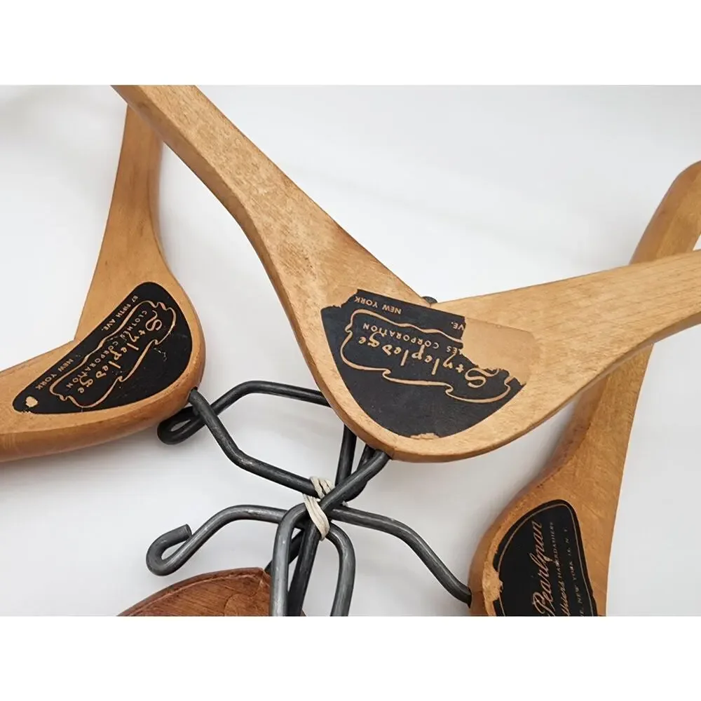 Vtg Lot of 5 Wood Coat Hangers Wishbone Advertising Stylepledge Tabin-Pearlman